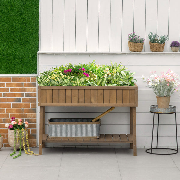 Jardinière sur Pieds carré Potager avec étagère dim. 110L x 46l x 76H cm 8 Compartiments & Inserts d'irrigation Bois de Sapin