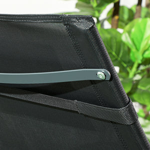 Chaise longue à bascule, transat de jardin ergonomique, bain de soleil, avec tétière, rocking chair, textilène, utilisation extérieure intérieure, noir