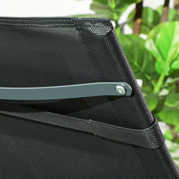 Chaise longue à bascule, transat de jardin ergonomique, bain de soleil, avec tétière, rocking chair, textilène, utilisation extérieure intérieure, noir