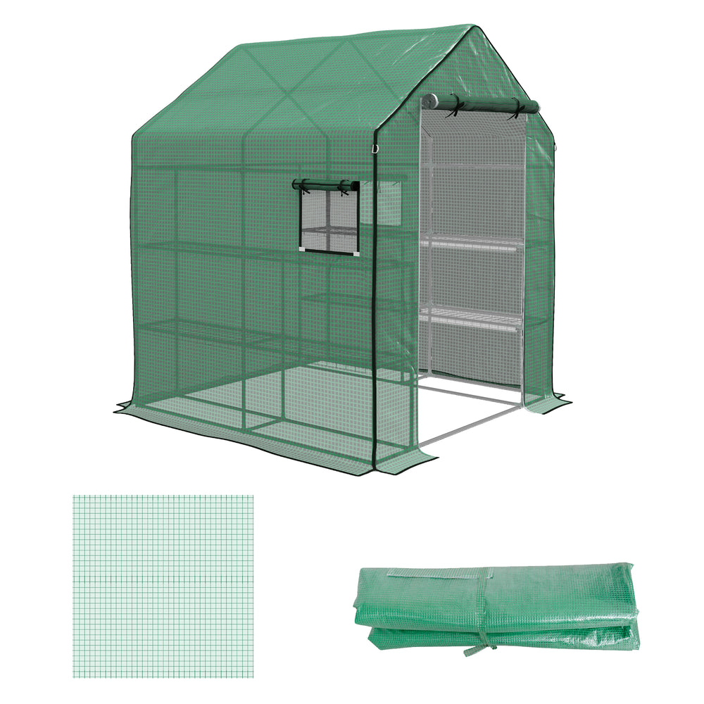 Bâche de remplacement pour serre de jardin 140 x 143 x 190 cm film de remplacement pour serre avec fenêtre et porte à fermeture éclair anti-UV Protection des plantes pour le jardin Vert