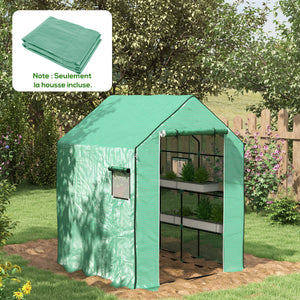 Bâche de remplacement pour serre de jardin 140 x 143 x 190 cm film de remplacement pour serre avec fenêtre et porte à fermeture éclair anti-UV Protection des plantes pour le jardin Vert