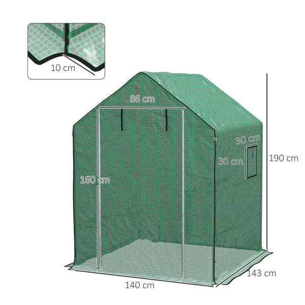 Bâche de remplacement pour serre de jardin 140 x 143 x 190 cm film de remplacement pour serre avec fenêtre et porte à fermeture éclair anti-UV Protection des plantes pour le jardin Vert