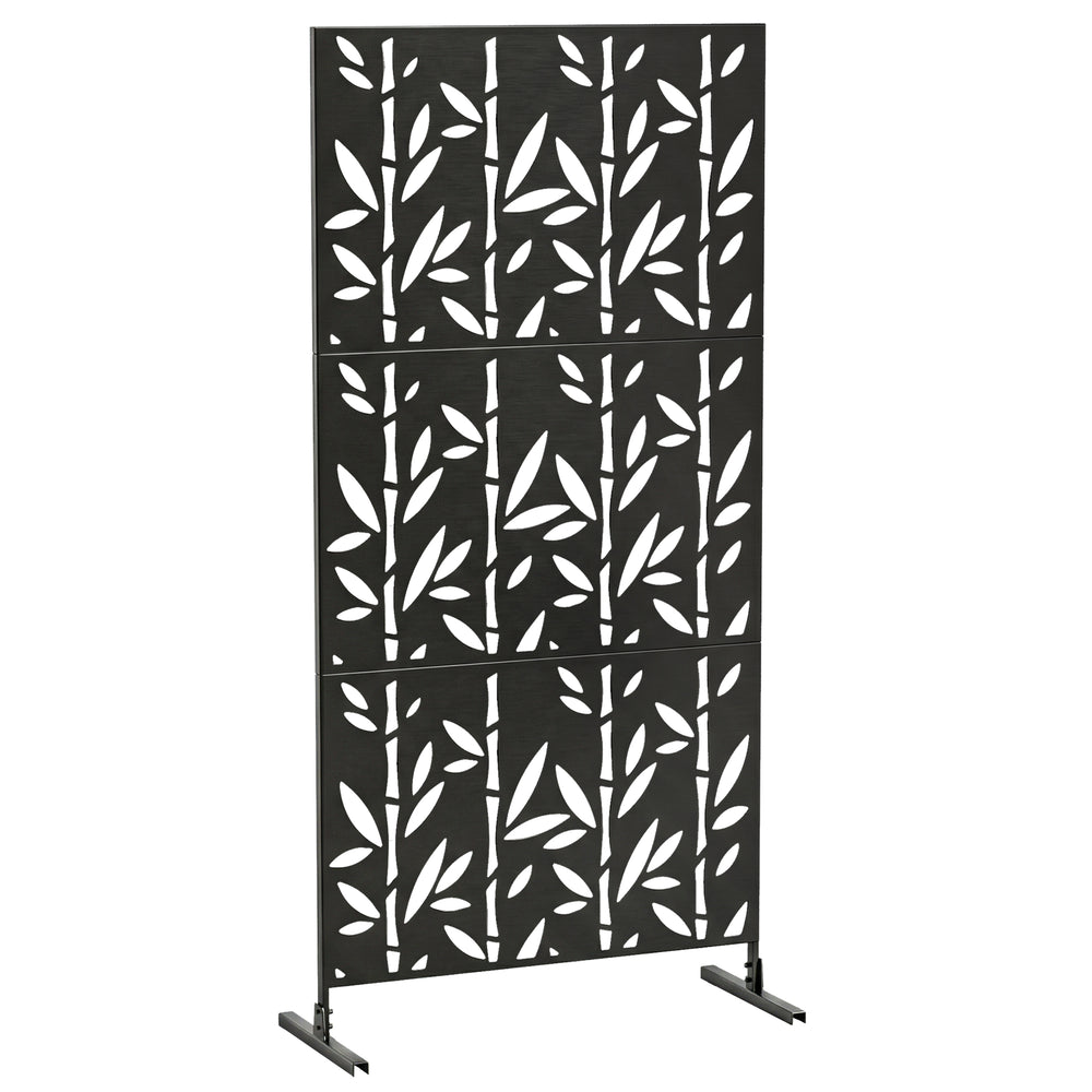 Panneau Brise Vue décoratif Extérieur Claustra Décoratif Jardin 3 Panneaux à motif Bambou paravent extérieur avec support en métal 92 x 40 x 192 cm, Noir