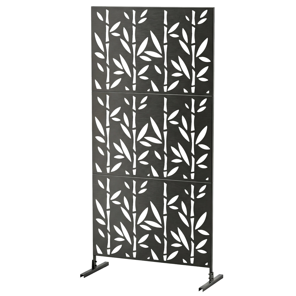 Panneau Brise Vue décoratif Extérieur Claustra Décoratif Jardin 3 Panneaux à motif Bambou paravent extérieur avec support en métal 92 x 40 x 192 cm, Noir