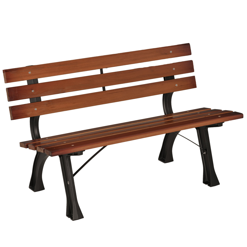 Banc de jardin extérieur 2 places en aluminium et lattes de bois, dim. 120L x 57l x 70H cm