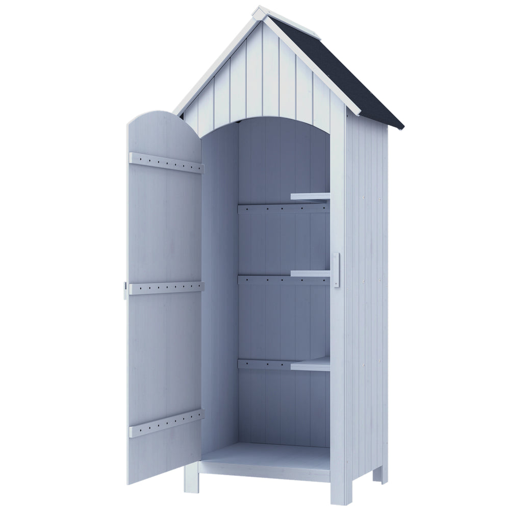 Abri de jardin en bois cabane de jardin exterieur armoire de jardin avec toit bitumé 3 étagères porte avec loquet rangement et stockage extérieurs pour terrasse 77,5 x 54,2 x 179,5 cm blanc
