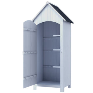 Abri de jardin en bois cabane de jardin exterieur armoire de jardin avec toit bitumé 3 étagères porte avec loquet rangement et stockage extérieurs pour terrasse 77,5 x 54,2 x 179,5 cm blanc