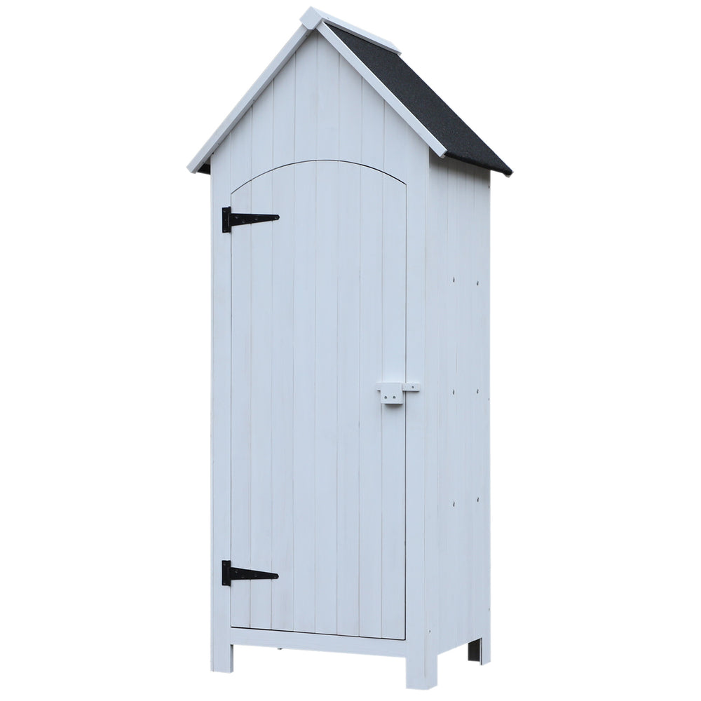 Abri de jardin en bois cabane de jardin exterieur armoire de jardin avec toit bitumé 3 étagères porte avec loquet rangement et stockage extérieurs pour terrasse 77,5 x 54,2 x 179,5 cm blanc