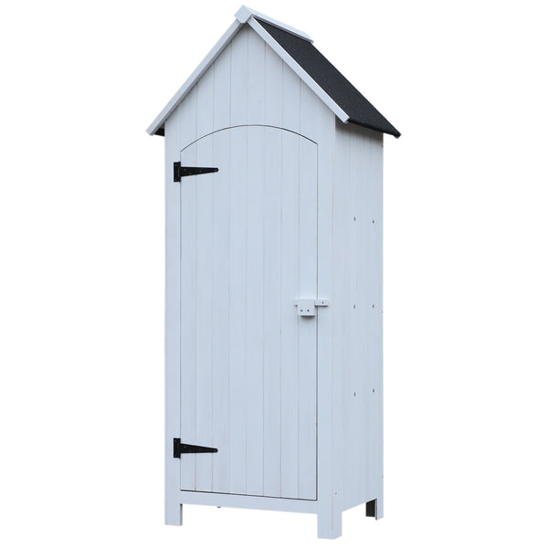 Abri de jardin en bois cabane de jardin exterieur armoire de jardin avec toit bitumé 3 étagères porte avec loquet rangement et stockage extérieurs pour terrasse 77,5 x 54,2 x 179,5 cm blanc