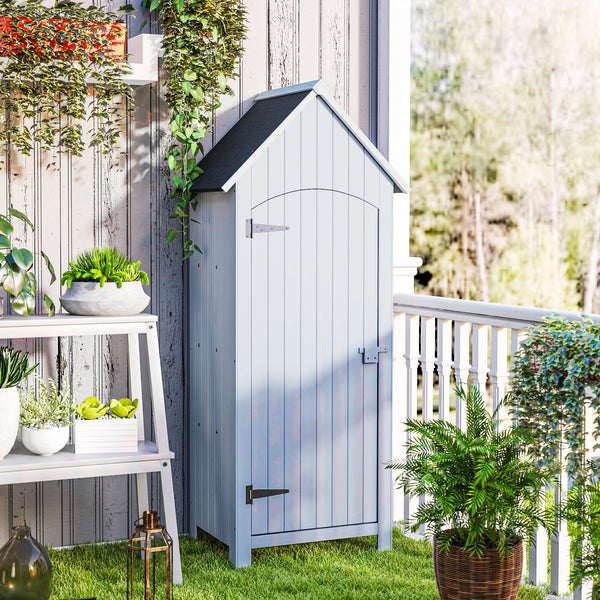 Abri de jardin en bois cabane de jardin exterieur armoire de jardin avec toit bitumé 3 étagères porte avec loquet rangement et stockage extérieurs pour terrasse 77,5 x 54,2 x 179,5 cm blanc