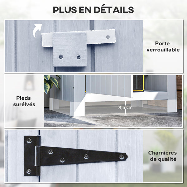 Abri de jardin en bois cabane de jardin exterieur armoire de jardin avec toit bitumé 3 étagères porte avec loquet rangement et stockage extérieurs pour terrasse 77,5 x 54,2 x 179,5 cm blanc