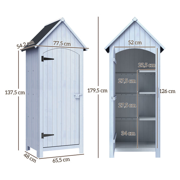 Abri de jardin en bois cabane de jardin exterieur armoire de jardin avec toit bitumé 3 étagères porte avec loquet rangement et stockage extérieurs pour terrasse 77,5 x 54,2 x 179,5 cm blanc