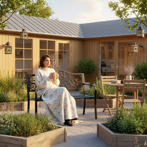 Banc de jardin 3 places terrasse Style Cosy Chic 127L x 60l x 85H cm métal époxy anticorrosion Noir