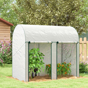 Serre de jardin PE, serre de balcon, bâche renforcée 140 g/m², châssis en acier, 2 portes zippées enroulables, pour légumes plantes fleurs, intérieur et extérieur, 200 x 100 x 178 cm, blanc