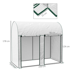 Serre de jardin PE, serre de balcon, bâche renforcée 140 g/m², châssis en acier, 2 portes zippées enroulables, pour légumes plantes fleurs, intérieur et extérieur, 200 x 100 x 178 cm, blanc
