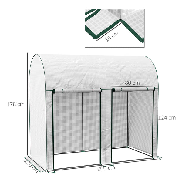 Serre de jardin PE, serre de balcon, bâche renforcée 140 g/m², châssis en acier, 2 portes zippées enroulables, pour légumes plantes fleurs, intérieur et extérieur, 200 x 100 x 178 cm, blanc