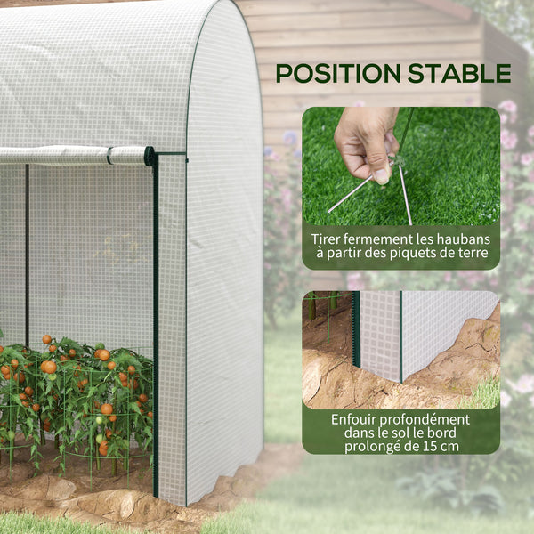 Serre de jardin PE, serre de balcon, bâche renforcée 140 g/m², châssis en acier, 2 portes zippées enroulables, pour légumes plantes fleurs, intérieur et extérieur, 200 x 100 x 178 cm, blanc
