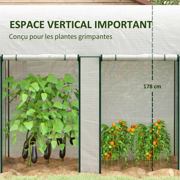 Serre de jardin PE, serre de balcon, bâche renforcée 140 g/m², châssis en acier, 2 portes zippées enroulables, pour légumes plantes fleurs, intérieur et extérieur, 200 x 100 x 178 cm, blanc