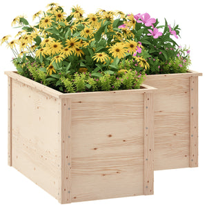 Jardinière en forme de L, lit surélevé de jardin, jardinière extérieure à fond ouvert, bac à fleurs en bois pour terrasse patio, 120 x 120 x 62 cm, bois naturel