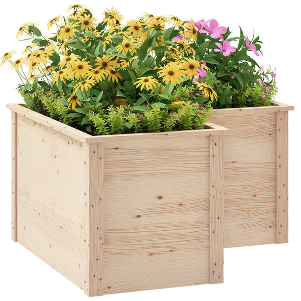 Jardinière en forme de L, lit surélevé de jardin, jardinière extérieure à fond ouvert, bac à fleurs en bois pour terrasse patio, 120 x 120 x 62 cm, bois naturel