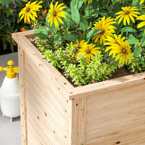 Jardinière en forme de L, lit surélevé de jardin, jardinière extérieure à fond ouvert, bac à fleurs en bois pour terrasse patio, 120 x 120 x 62 cm, bois naturel