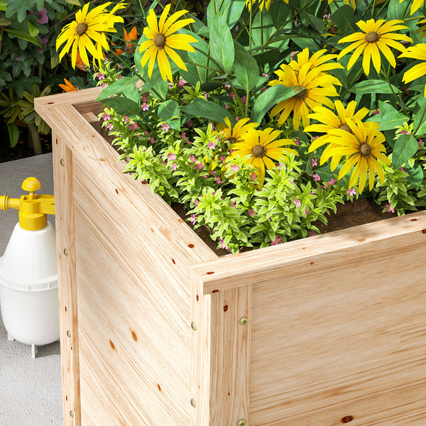 Jardinière en forme de L, lit surélevé de jardin, jardinière extérieure à fond ouvert, bac à fleurs en bois pour terrasse patio, 120 x 120 x 62 cm, bois naturel