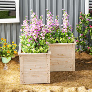 Jardinière en forme de L, lit surélevé de jardin, jardinière extérieure à fond ouvert, bac à fleurs en bois pour terrasse patio, 120 x 120 x 62 cm, bois naturel