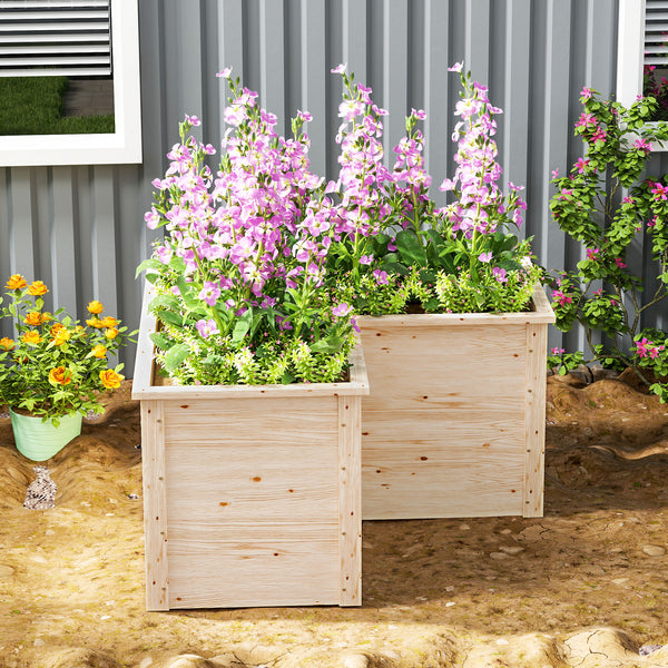 Jardinière en forme de L, lit surélevé de jardin, jardinière extérieure à fond ouvert, bac à fleurs en bois pour terrasse patio, 120 x 120 x 62 cm, bois naturel