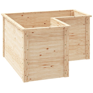 Jardinière en forme de L, lit surélevé de jardin, jardinière extérieure à fond ouvert, bac à fleurs en bois pour terrasse patio, 120 x 120 x 62 cm, bois naturel
