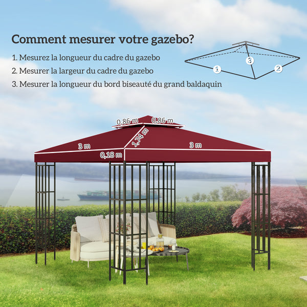 Toit de Remplacement pour pavillon de Jardin Toile de Rechange pour pavillon tonnelle Tente 3 x 3 m Rouge vineux