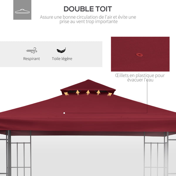 Toit de Remplacement pour pavillon de Jardin Toile de Rechange pour pavillon tonnelle Tente 3 x 3 m Rouge vineux