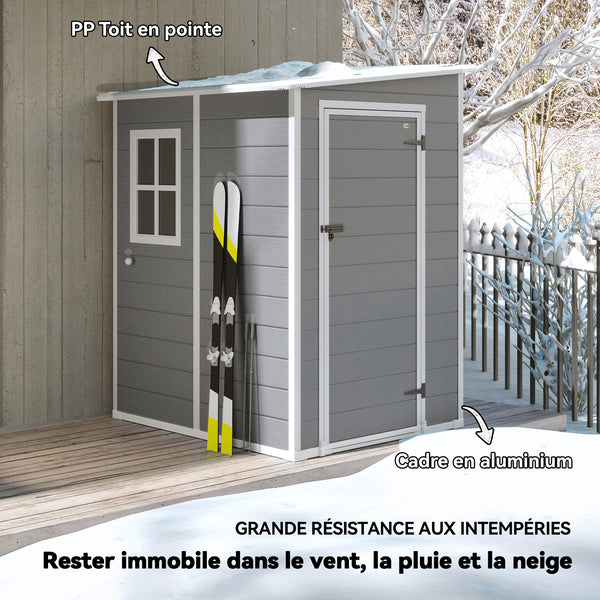 Abri de jardin 1,54 m² cabane de jardin pour outils - porte verrouillable, aération et fenêtre - dim. 122L x 149l x 192/177H cm - aluminium et PP, gris