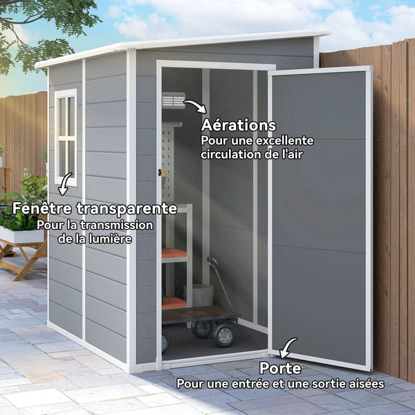 Abri de jardin 1,54 m² cabane de jardin pour outils - porte verrouillable, aération et fenêtre - dim. 122L x 149l x 192/177H cm - aluminium et PP, gris