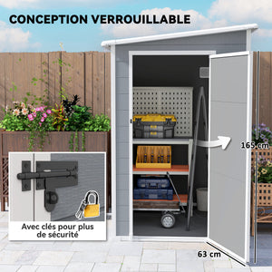 Abri de jardin 1,54 m² cabane de jardin pour outils - porte verrouillable, aération et fenêtre - dim. 122L x 149l x 192/177H cm - aluminium et PP, gris