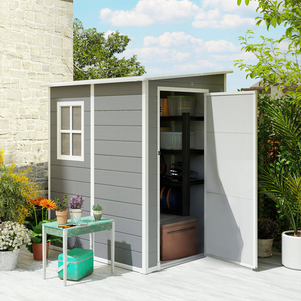 Abri de jardin 1,54 m² cabane de jardin pour outils - porte verrouillable, aération et fenêtre - dim. 122L x 149l x 192/177H cm - aluminium et PP, gris