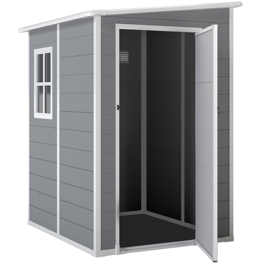 Abri de jardin 1,54 m² cabane de jardin pour outils - porte verrouillable, aération et fenêtre - dim. 122L x 149l x 192/177H cm - aluminium et PP, gris
