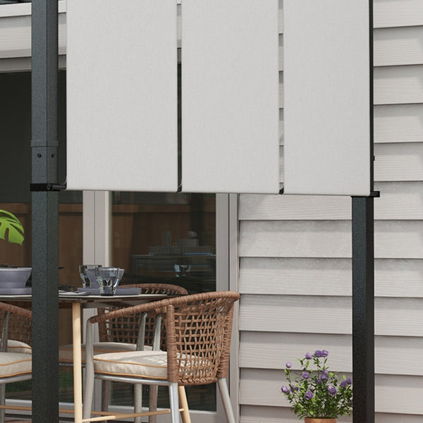 Pergola avec 3 toiles coulissantes 3,5 x 3 x 2,35 m structure acier noir toile polyester haute densité gris clair