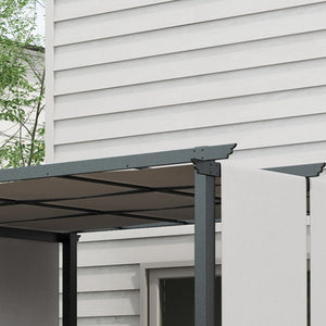 Pergola avec 3 toiles coulissantes 3,5 x 3 x 2,35 m structure acier noir toile polyester haute densité gris clair
