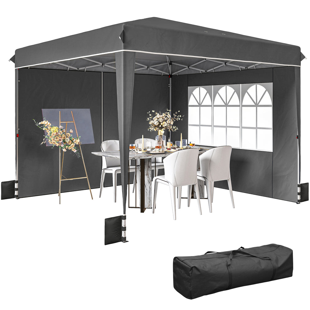 Tonnelle de jardin exterieur 3x3m, tonnelle pliante avec parois latérales, protection UV 50+, sac de transport, hauteur réglable, tente de réception avec fenêtre et porte zippée, gris foncé