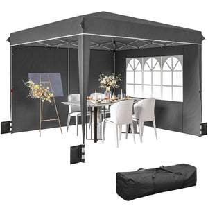 Tonnelle de jardin exterieur 3x3m, tonnelle pliante avec parois latérales, protection UV 50+, sac de transport, hauteur réglable, tente de réception avec fenêtre et porte zippée, gris foncé