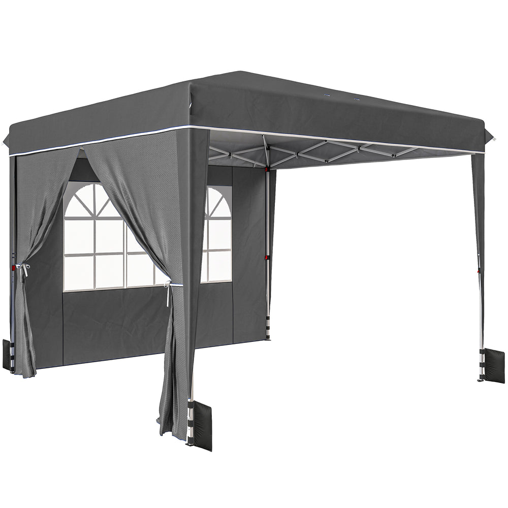 Tonnelle de jardin exterieur 3x3m, tonnelle pliante avec parois latérales, protection UV 50+, sac de transport, hauteur réglable, tente de réception avec fenêtre et porte zippée, gris foncé