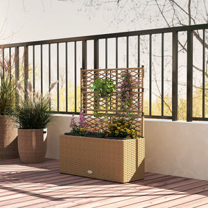 Jardinière pour plantes avec treillis 3 pots bacs à plante jardinière 33L jardin balcon patio terrasse extérieur en résine tressée et acier 84 x 30 x 107 cm sable noir