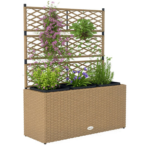 Jardinière pour plantes avec treillis 3 pots bacs à plante jardinière 33L jardin balcon patio terrasse extérieur en résine tressée et acier 84 x 30 x 107 cm sable noir