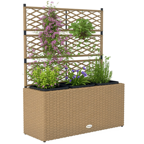 Jardinière pour plantes avec treillis 3 pots bacs à plante jardinière 33L jardin balcon patio terrasse extérieur en résine tressée et acier 84 x 30 x 107 cm sable noir