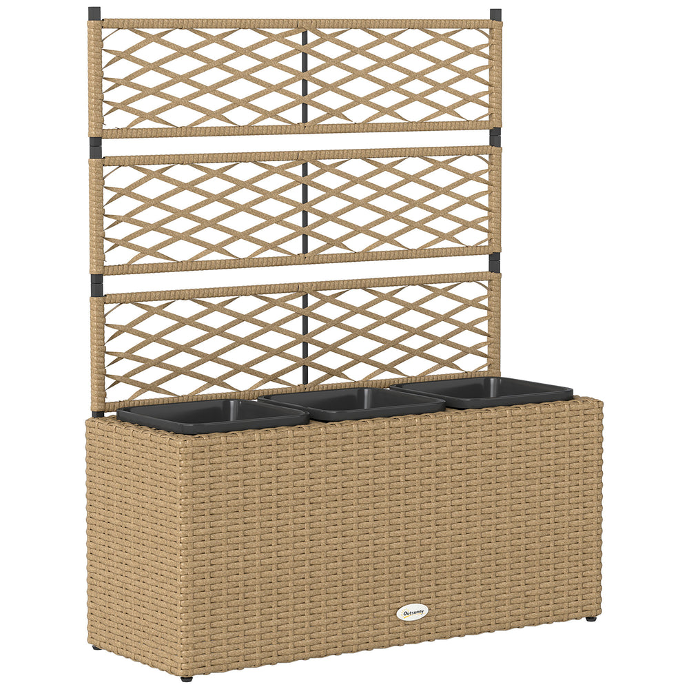 Jardinière pour plantes avec treillis 3 pots bacs à plante jardinière 33L jardin balcon patio terrasse extérieur en résine tressée et acier 84 x 30 x 107 cm sable noir