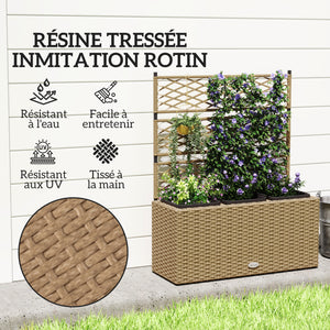 Jardinière pour plantes avec treillis 3 pots bacs à plante jardinière 33L jardin balcon patio terrasse extérieur en résine tressée et acier 84 x 30 x 107 cm sable noir
