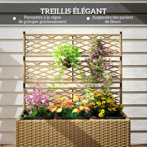 Jardinière pour plantes avec treillis 3 pots bacs à plante jardinière 33L jardin balcon patio terrasse extérieur en résine tressée et acier 84 x 30 x 107 cm sable noir