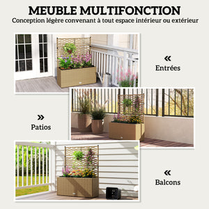 Jardinière pour plantes avec treillis 3 pots bacs à plante jardinière 33L jardin balcon patio terrasse extérieur en résine tressée et acier 84 x 30 x 107 cm sable noir