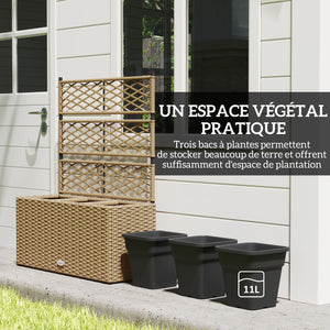 Jardinière pour plantes avec treillis 3 pots bacs à plante jardinière 33L jardin balcon patio terrasse extérieur en résine tressée et acier 84 x 30 x 107 cm sable noir