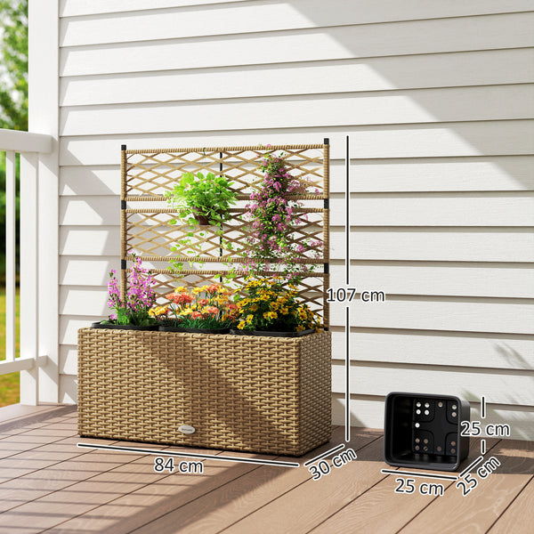 Jardinière pour plantes avec treillis 3 pots bacs à plante jardinière 33L jardin balcon patio terrasse extérieur en résine tressée et acier 84 x 30 x 107 cm sable noir